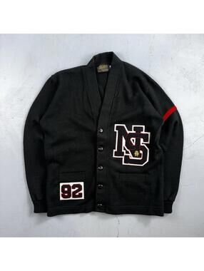Vintage 1990s Dehen Varsity Letterman Cardigan Sweater Size 44 Black 1992 NS